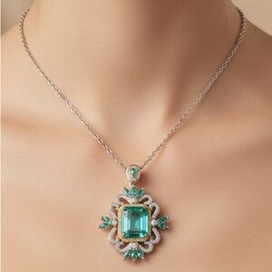 Blue Topaz Diamond Zircon Sterling Silver Statement Necklace